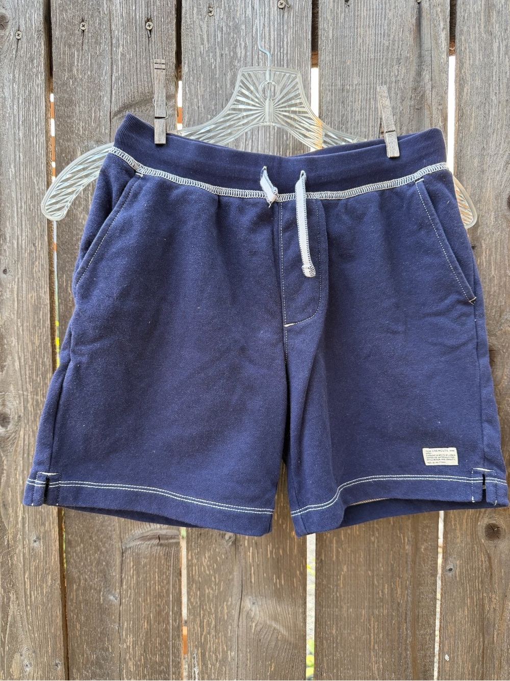 Boys 10 Crewcuts Navy Cotton Drawstring Shorts with pockets.